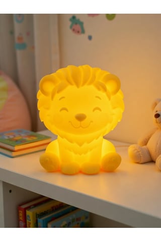 Aslan Modern Dekoratif Ev Hediyesi Tasarım Lamba - Aslan Figürlü Gece Lambası Sarı