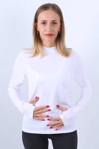 Parlingerie Kadın Boğazlı Parmak Detaylı Uzun Kollu Body Beyaz