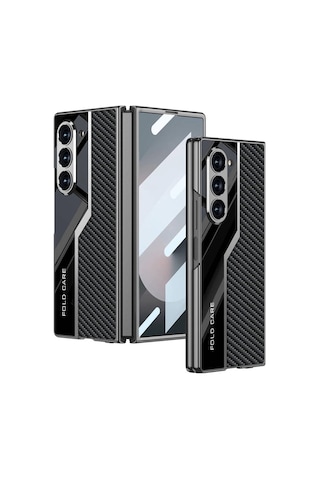 Galaxy Uyumlu Z Fold 6 Kılıf Ultra İnce Kamera Korumalı Pc + Karbon Fiber Tasarımlı Arka Yüzey Redclick Kıpta Poligan Kapak