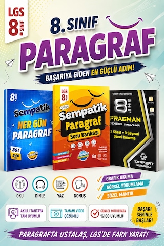 8.sınıf Sempatik Paragraf Soru Bankası- Her Güne Bir Paragraf + 3 Fragman Deneme