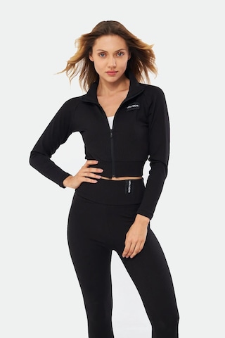 Lesa Wear İçi Polarlı Yumuşacık Şardonlu Kaşkorse Crop Likralı Hırka Siyah