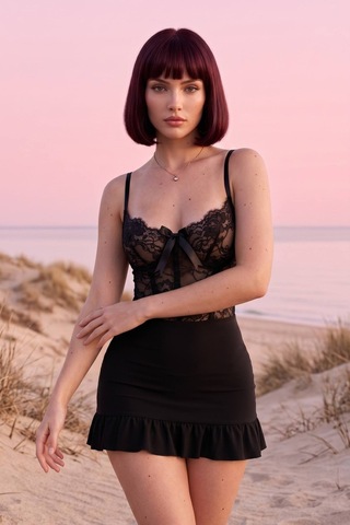 Suısy Moonlight Sonata Siyah Dantel Büstiyerli Fırfırlı Mini Gecelik