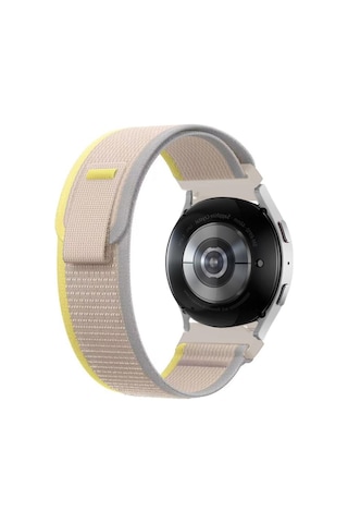 Forzacase Samsung Galaxy Uyumlu Watch Active 2 44mm İçin Cırtlı Hasır Kumaş Kordon Kayış - Fc604 Sarı