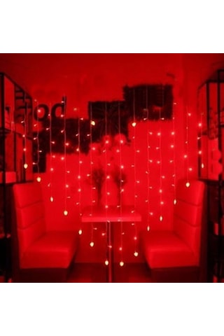 Kalp Şekilli 2 Metre 124 Led 8 Mod Saçaklı Led Işık Kırmızı