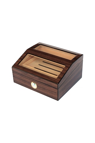 Falconetti İspanyol Sediri 2 Kat Camlı Kahverengi Humidor Puro Kutusu Ra93ak