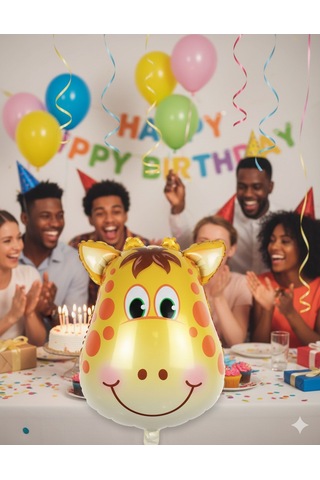 8 İnç Safari Zürafa Folyo Balon - Doğum Günü Parti Dekorasyon Balonu Çok Renkli