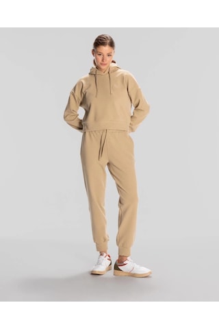 Kappa Logo Elise Waffle Hoodie Kadın Bej Regular Hoodie Siyah