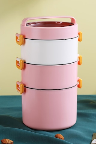 Vagonlife Lunch Box 3 Katlı Büyük Boy 1800 Ml Ofis-okul İçin Yeni Nesil Sefer Tası-fflbox3kat1800ml Pembe