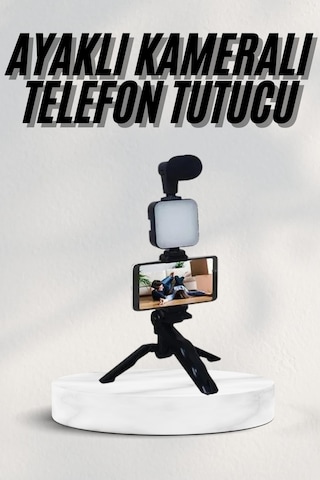 Telefon Tutucu Led Işıklı Kumandalı Mikrofon Telefon Vlog Video Kayıt Renkli