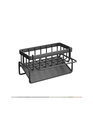 Maiyame Pratik Mutfak Lavabo Organizatörü - Paslanmaz Çelik, Gri, Otomatik Tahliyeli, Havlu Askılı Siyah