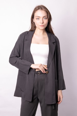 Kadın Baharlık Kumaş Rahat Kesim Yakalı Cepli Kolu Katlamalı Boyfriend Blazer Ceket-antrasit Antrasit