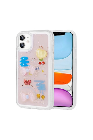 Apple iPhone 11 Uyumlu Kabartma Figürlü Parlak Minimini Silikon Kılıf-pembe Pembe Pembe