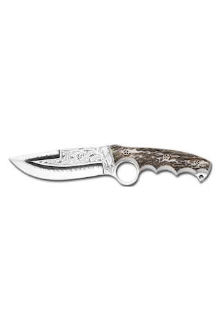 Bora 508 Wild Boar Boynuz Sap Gravürlü Kamp Bıçak Çok Renkli