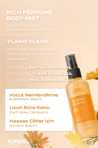 Parfüm Etkili, Nemlendirici Vücut Misti Kundal Rich Perfume Body Mist 100ml Ylang Ylang