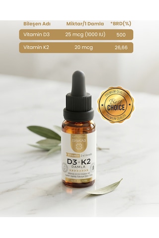 Erbatab D3 K2 İkisi Bir Arada Damla Vitamin 20 ML