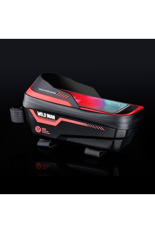 Wıld Man Es12 1l Dağ Bisikleti Ön Kiriş Çantası Bisiklet Su Geçirmez Telefon Eyer Çantası, Renk: Kırmızı Siyah