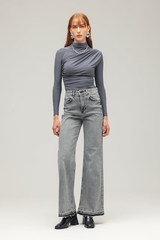 Saade Sââde Kadın Drapeli Boğazlı Uzun Kollu Örme Bluz - Slim Fit Antrasit