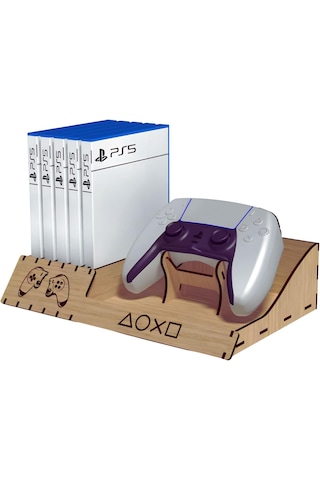 Ps5 Ps4 Oyun Kutusu Standı Ahşap 5 Bölme Ve Joystick Kontroller Tutucu 1 Adet