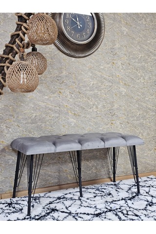 Zafir Metal Siyah Tel Ayaklı 100 Cm Puf Bench - Puf - Bench - Oturak - Mutfak Oturağı - Antre Oturağı Gri