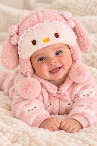 Mollycrush Kız Bebek Pudra Pembe Kışlık Peluş Tavşan Şapka Kulaklı Ponponlu Hediyelik Model Pudra Pembe