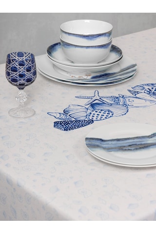 Cotton Box Pano Baskılı Masa Örtüsü Cowry Mavi 170x170