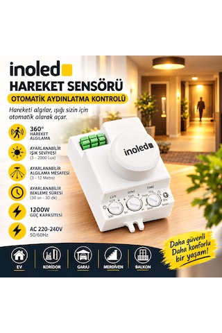 İnoled 5134 360 Rf Hareket Sensörü 16 Metre Algılama Ayarlanabilir Lux-sens-tıme Otomatik Aydınlatma Sensörü 220-240v