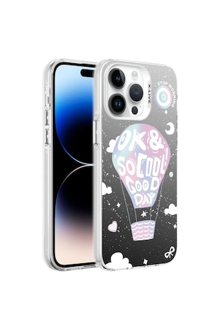 Apple Uyumlu iPhone 14 Pro Max Kılıf Desenli Zore Silver Sert Kapak Balloon