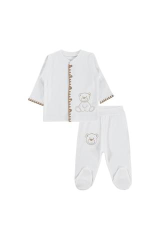 Civil Baby Oturan Tatlı Ayı Baskılı 1-9 Ay Pijama Takımı - Ekru