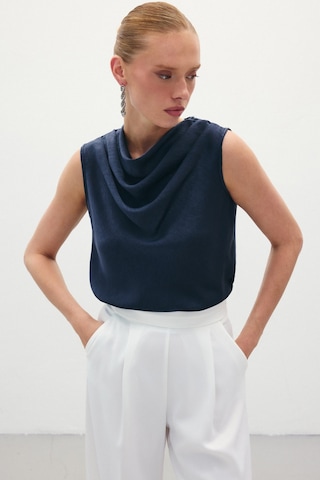 Sateen Degaje Yaka Saten Bluz - Lacivert-136071 Lacivert