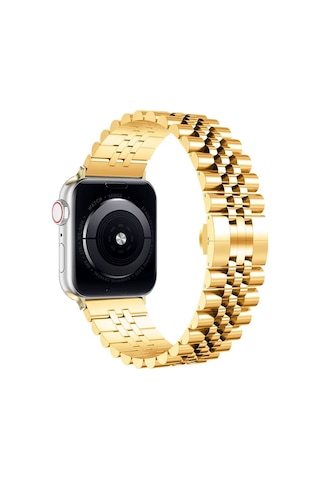 Forzacase Apple Watch 7 41mm İle Uyumlu Rolex Tasarım Metal Kordon Kayış - Fc879 Gold