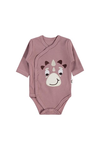 Civil Baby Dinozor Nakışlı 1-9 Ay Çıtçıtlı Badi - Kahverengi