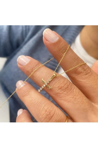 Simurg Jewellery 14k Altın Melek Kanatlı Taşlı Kolye