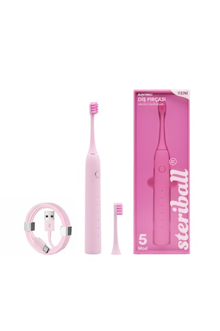 Steriball Elektrikli Diş Fırçası Pembe - 5 Farklı Mod Değiştirilebilir Fırça Başlığı Type-c Şarj Şarjlı