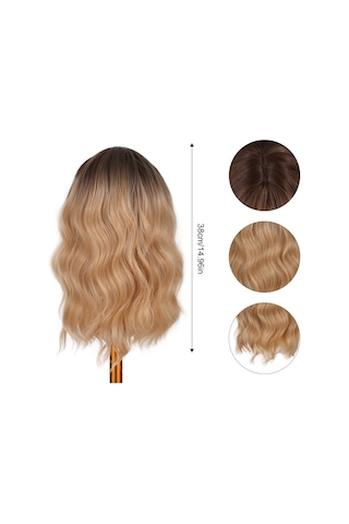 Pretfy 38cm Kahküllü Kısa Saç Peruk Dalgalı Sarı Saç Peruk İsıya Dayanıklı Sentetik Kadınlar İçin Cosplay Parti Günlük Kullanım