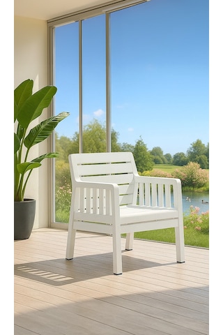 Lara Mindersiz Tekli Bahçe Balkon Teras Koltuğu - Beyaz