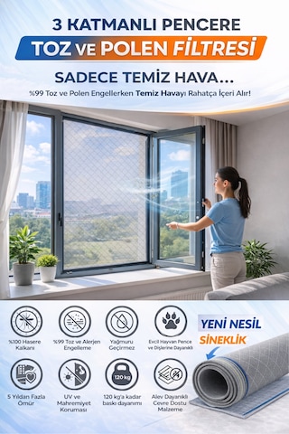 Respilon- Odera Yeni Nesil Sineklik - 3 Katmanlı Toz Polen Alerjen Pencere Filtresi 100cm X 150cm