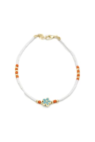 Boncuklu Çiçek Halhal - Mavi Çok Renkli