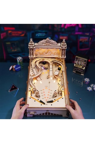 Rokr Eg01 Pinpon Makinesi 3d Pinball Machine Dıy Minyatür Maket Model Seti Ahşap 3d Wooden Puzzle 3d Model Kit Detaylı Dekoratif Hobi Seti Ahşap Maket