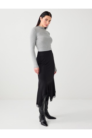 Jimmy Key Siyah Normal Bel Düz Kesim Dantel Detaylı Örme Midi Etek 6sw075494900