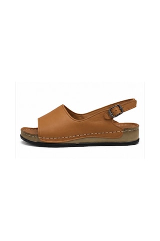 N Napa Shoe Np.306.taba Napa Shoe Hakiki Deri Kadın Sandalet Ayarlanabilir Tokalı Günlük Konfor Sandalet Taba