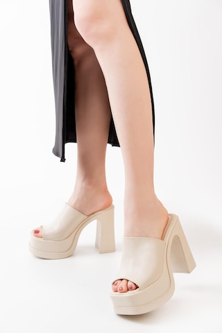 Asmi Shoes Kadın Geniş Bantlı 12cm Ortapedik Platform Terlik Krem Krem