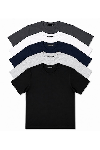 Fabio Cassani Classics Men Relaxed Fit Basic Kısa Kol Tişört 5'li Siyah-laci-beyaz-gri-antrasit Karışık-çok Renkli Fabio Cassani Classics Men Relaxed Fit Basic Kısa Kol Tişört 5'li Siyah-laci-beyaz-gri-antrasit Karışık-çok Renkli