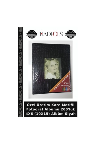 Özel Üretim Kare Motifli Fotoğraf Albümü 200'lük 4x6 10x15 Albüm Siyah