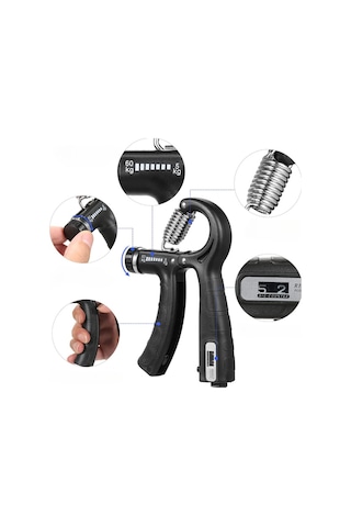 Sayaçlı El Yayı 5 - 60 Kg Ayarlanabilir Bilek Kas Güçlendirici Kaydırmaz 1 Adet Siyah