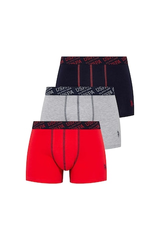 U.S. Polo Assn. Erkek Kırmızı - Gri Melanj - Lacivert 3 Lü Boxer 80336