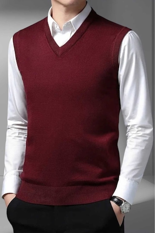 Tezzgelsin Erkek V Yaka Triko Tüylenmez Süveter Erkek Slim Fit Süveter Bordo