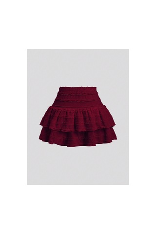 Wild Flower Fırfırlı Alaçatı Sitili Askılı Bluz Ve Katlı Mini Şort Etek Takım Bordo