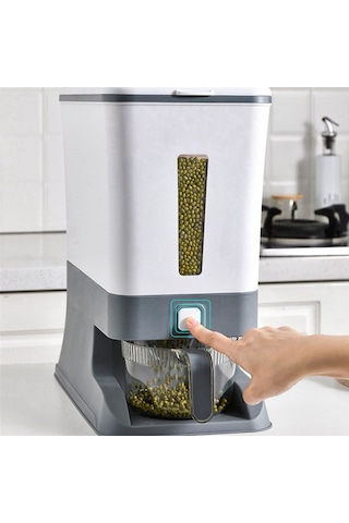 Xurunkeji Pres Tipi Pirinç Dağıtıcı Kapalı Tahıl Kabı Depolama Ev Tipi Tahıl Pirinç Kutusu Dağıtıcı Kova Pirinç Konserveleri 10kg-a Gri Ve Beyaz