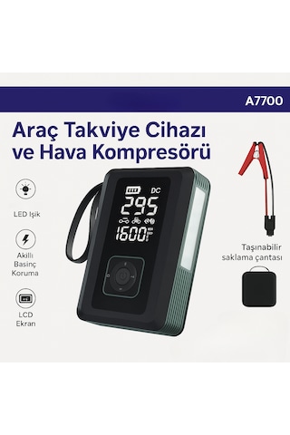 Taşınabilir 4'ü 1 Arada Akü Takviye Cihazı Kompresör, Powerbank
