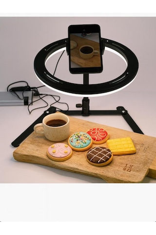 Masa Üstü 10 Inç Led Ring Light Tripodlu Telefon Tutucu 3 Işık Modu Usb Bluetooth Kumanda